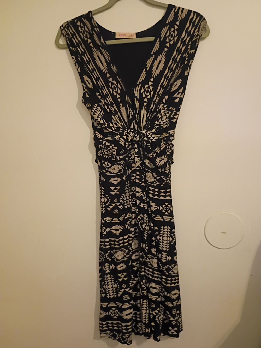 Krisp Women's Knot-Front Black and Cream Mini Dress 95% Viscose Sz 10